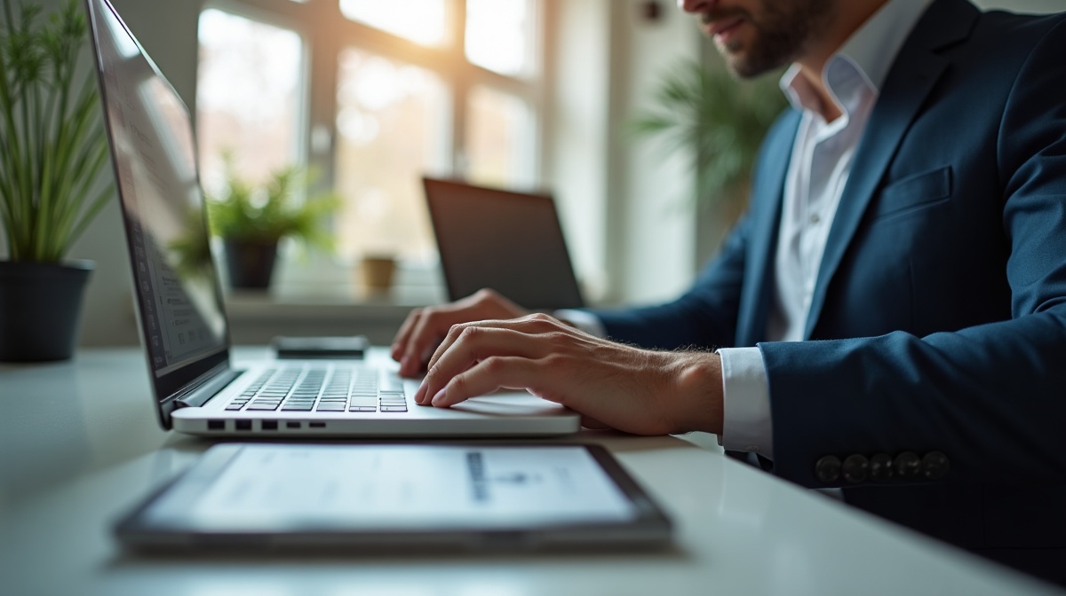 Person arbeitet an LinkedIn-Netzwerk-Oberfläche am Laptop