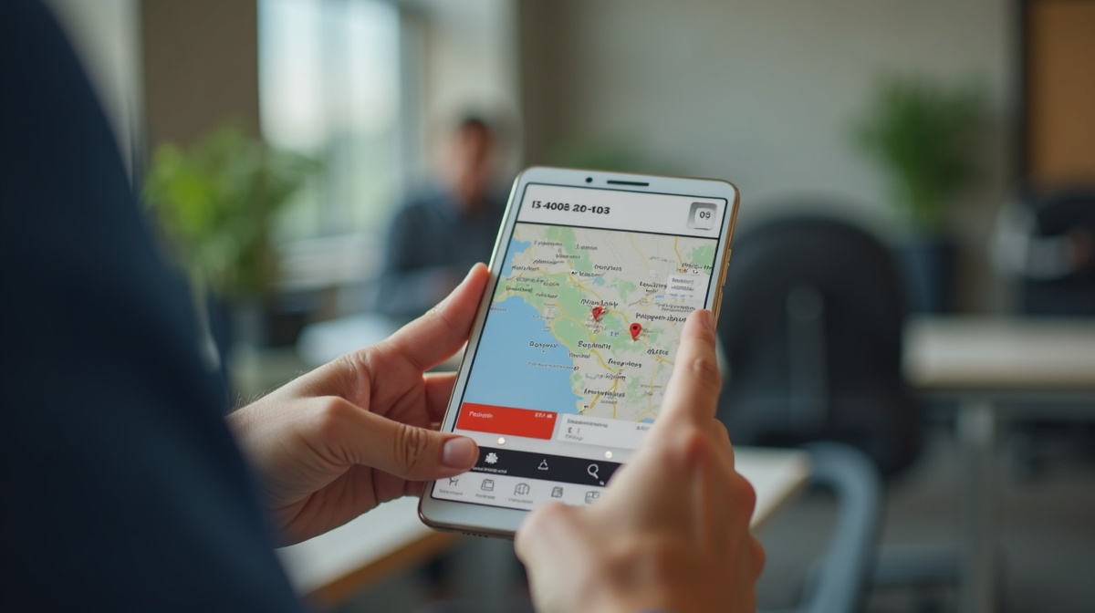Smartphone zeigt Karte und Unternehmenseintrag