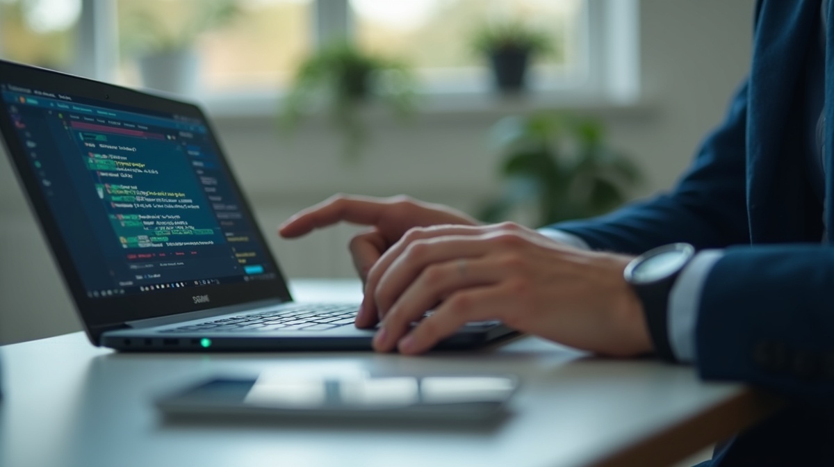Vertriebsleiter schreibt eine LinkedIn-Nachricht am Laptop