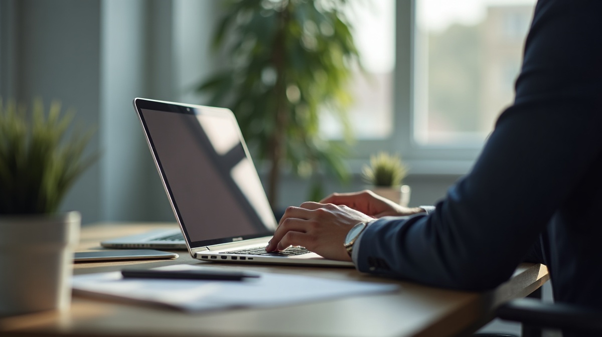 Geschäftsperson bearbeitet Profil am Laptop