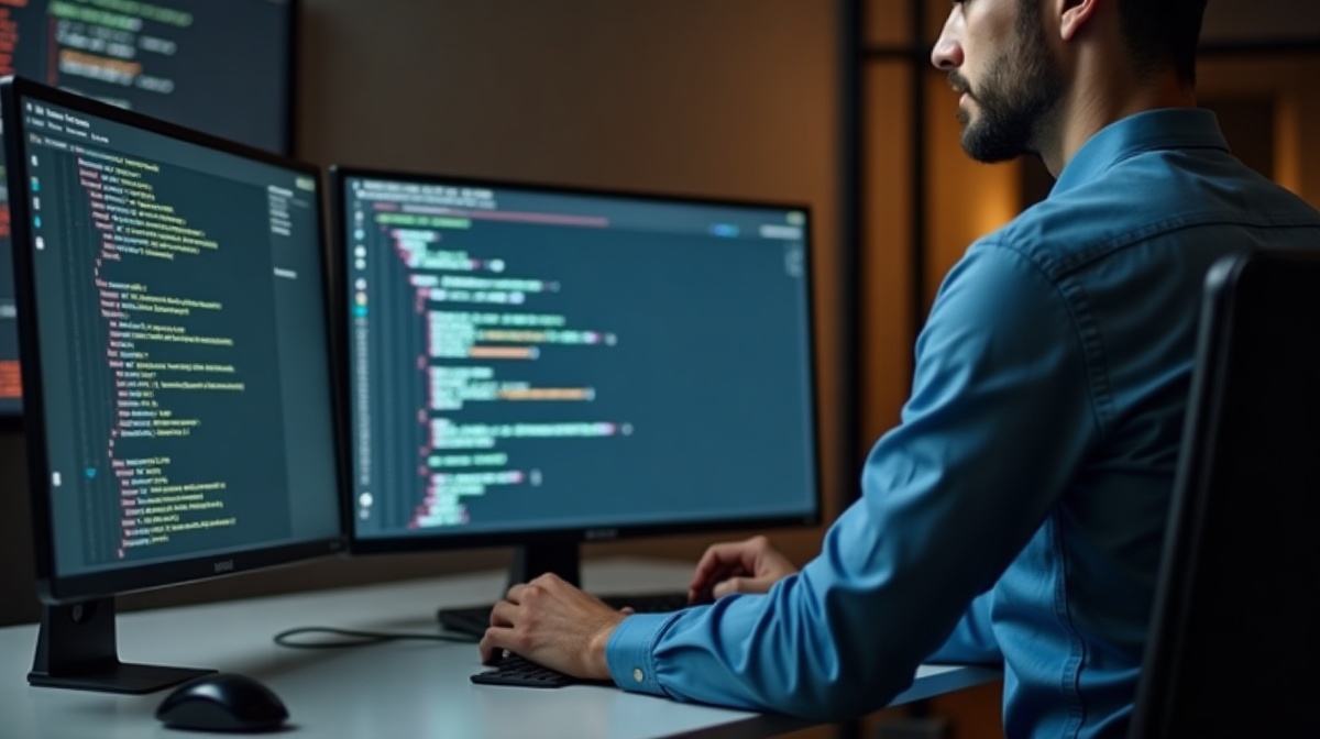 Webentwickler prüft Website-Code und Layout am Bildschirm