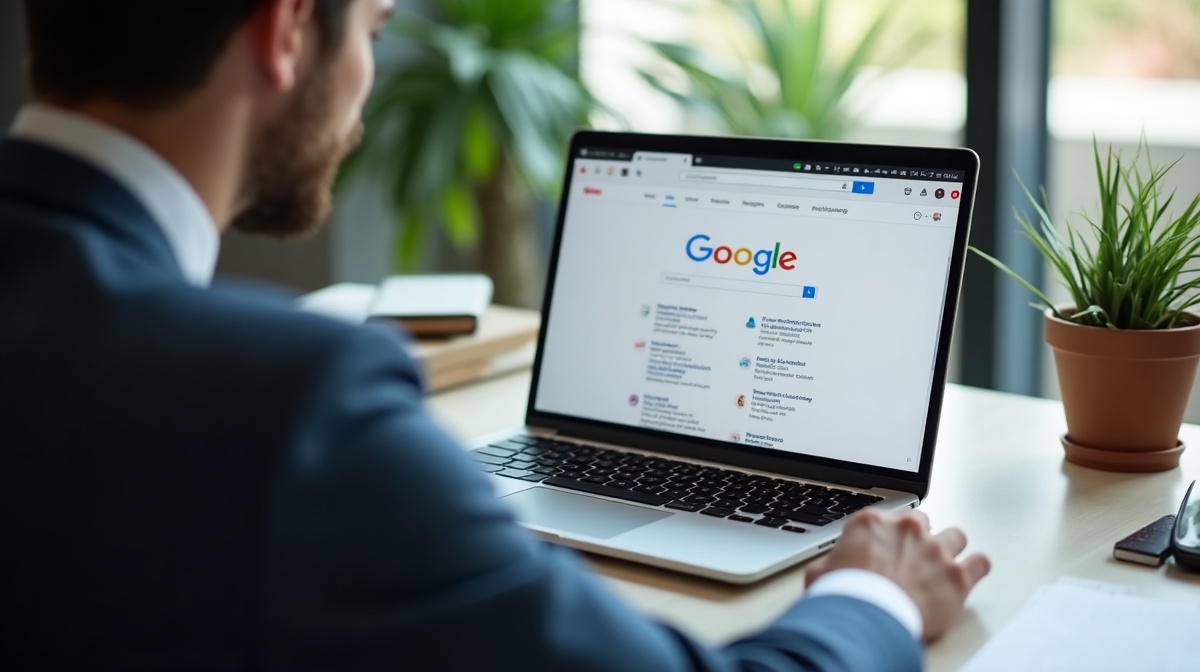 Vertriebsleiter vergleicht SEO- und SEA-Kennzahlen am Monitor